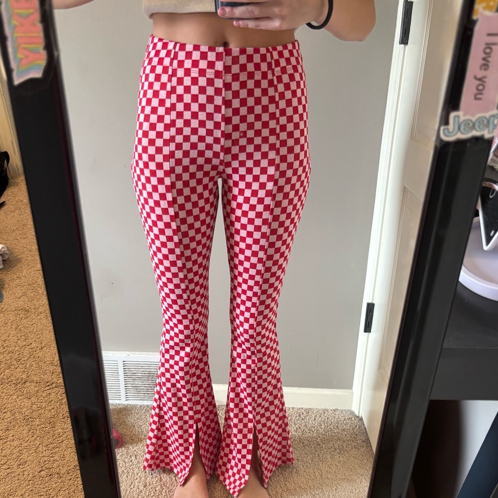 Kohl's Red and Pink Checkerboard Flare Pants
